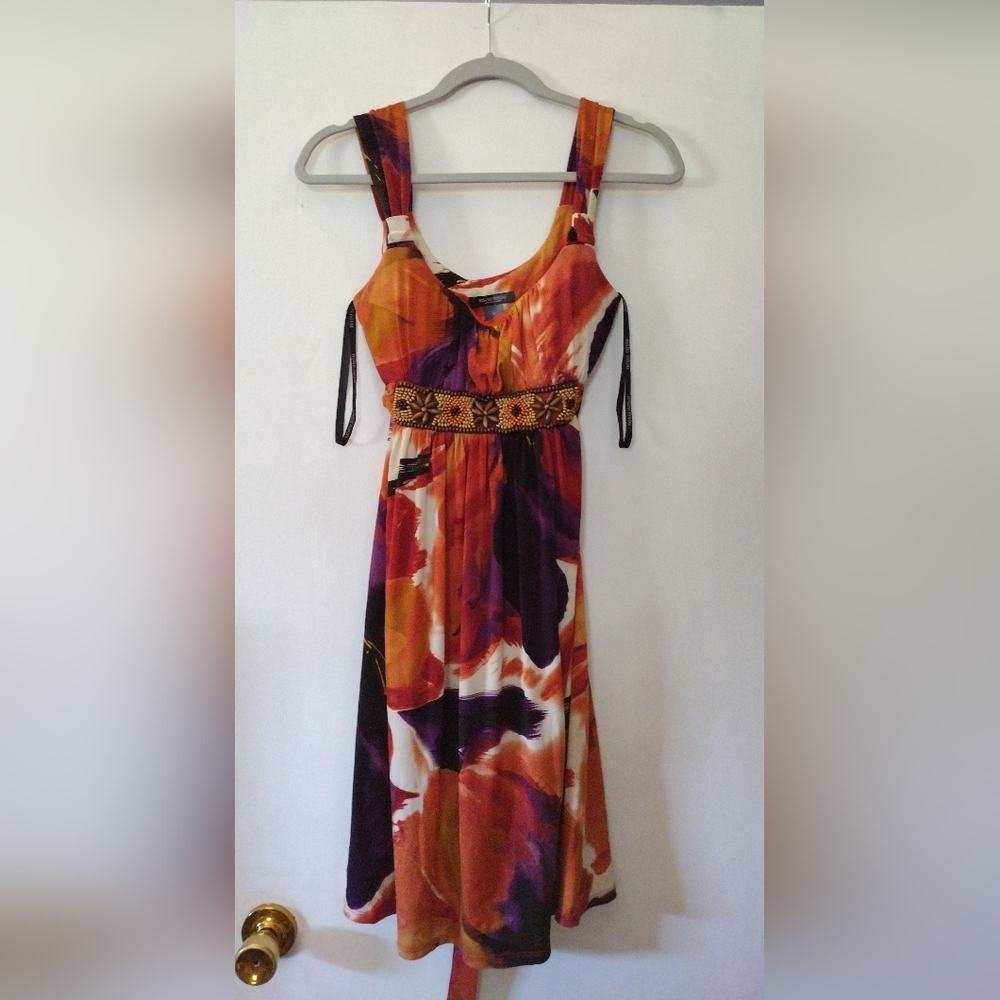 Bisou multicolored dress with beaded accents